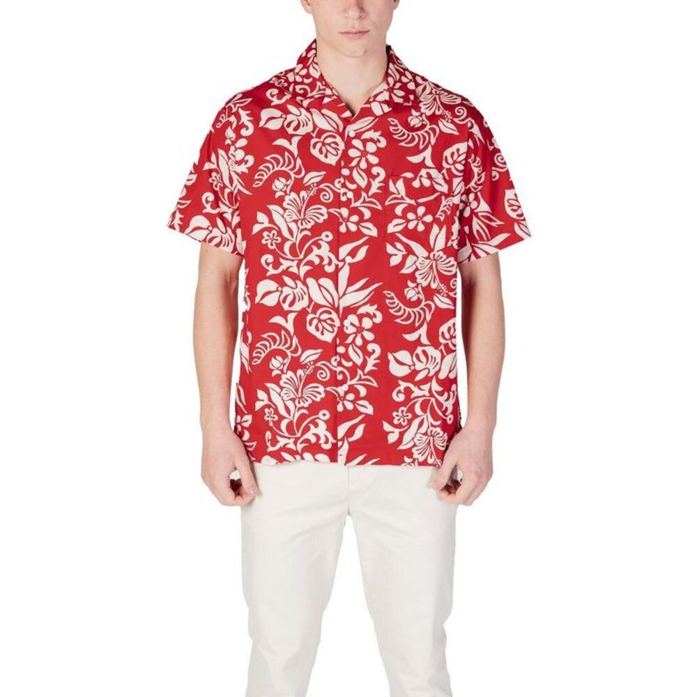 Replay Floral Hawaiian Shirt Short Sleeve Men Red Shirts